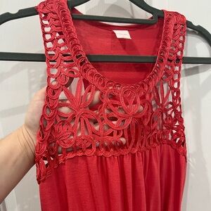 Coral dress with lace top